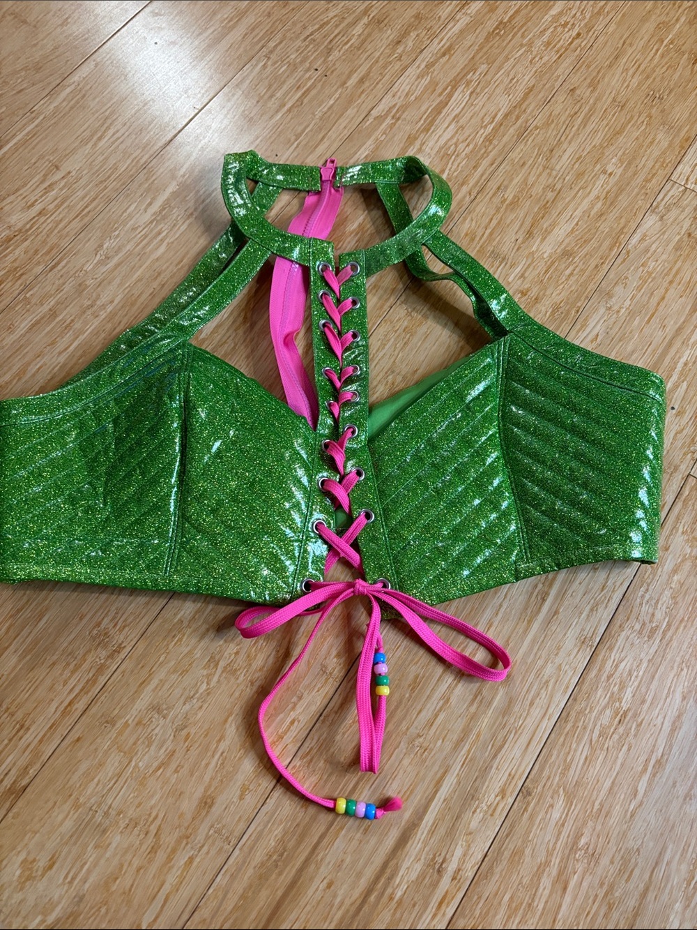 Club Exx by Dolls Kill Rude Awakening Glitter Harness Bra Top XXL rave festival